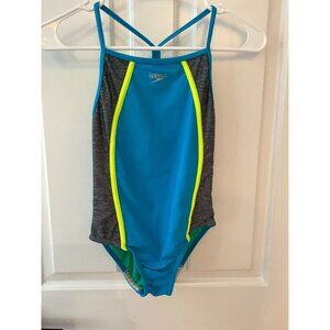 Speedo Blue Green Gray Swisuit Swim Team Competition Girls 10
